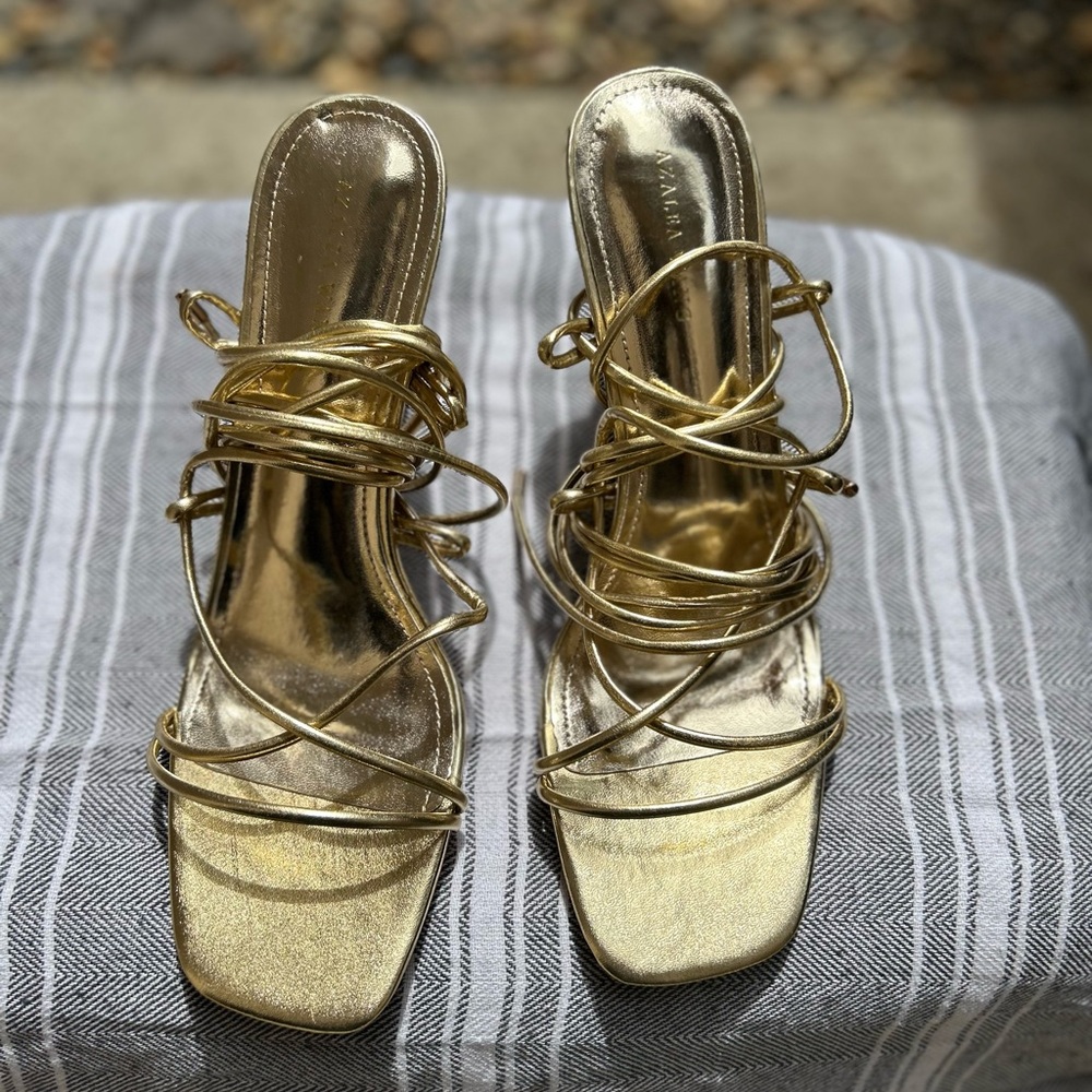 Gold Square Toe High Heels